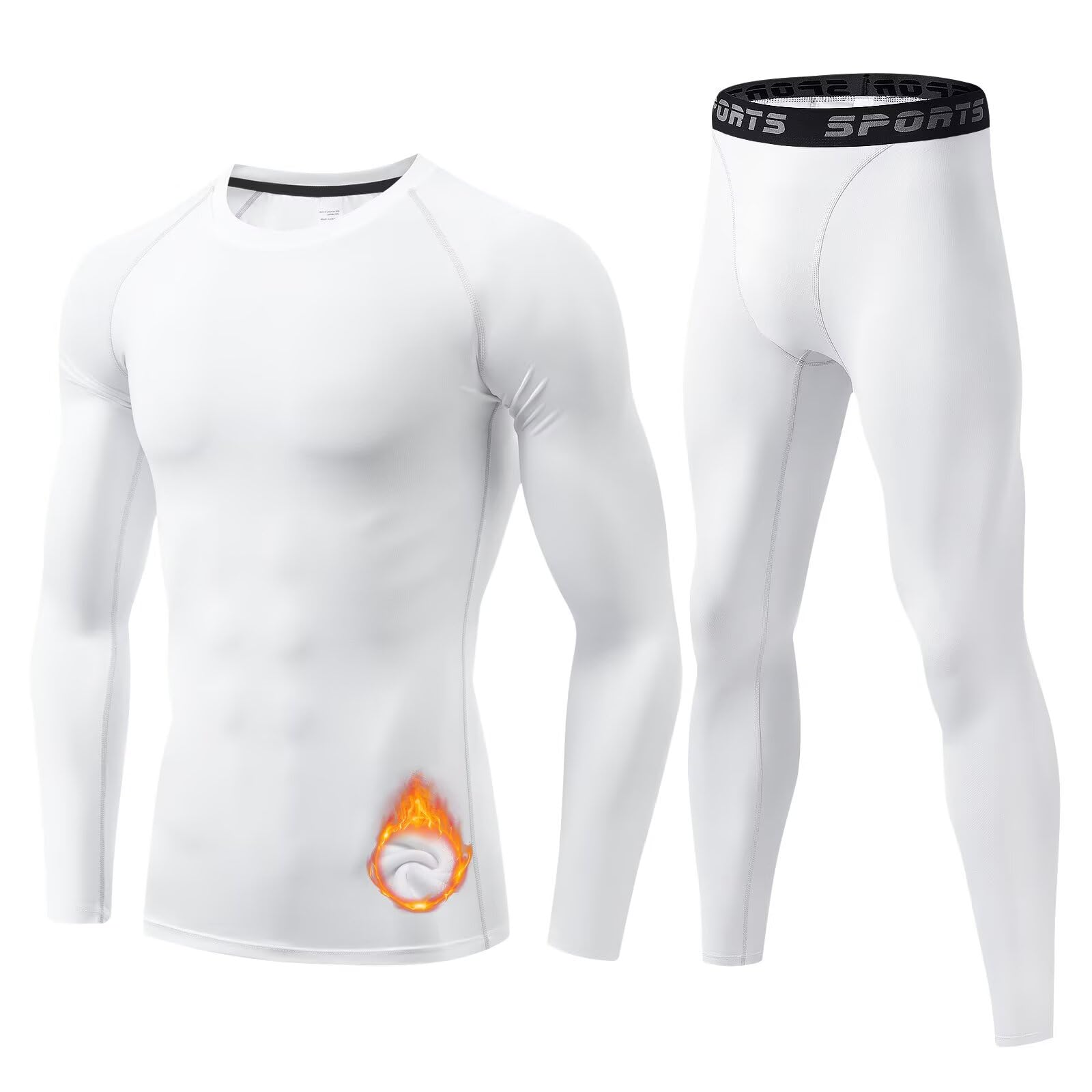Muxuryee Men's Sports Innerwear, Top and Bottom Set, Fleece Lined, Long Sleeve, Winter Undershirt, Sports Tights, Compression Wear, Undershirt, Spats, Compression Shirt, Heat Retention