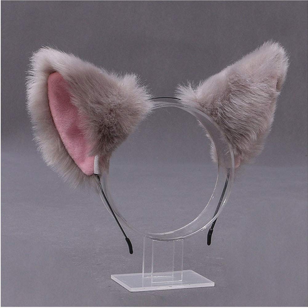 Faux Fur Fox Cat Ears Headband Hair Hoop Hairband Animal Ears Cosplay Party Costume Ears Headwear (Grey)