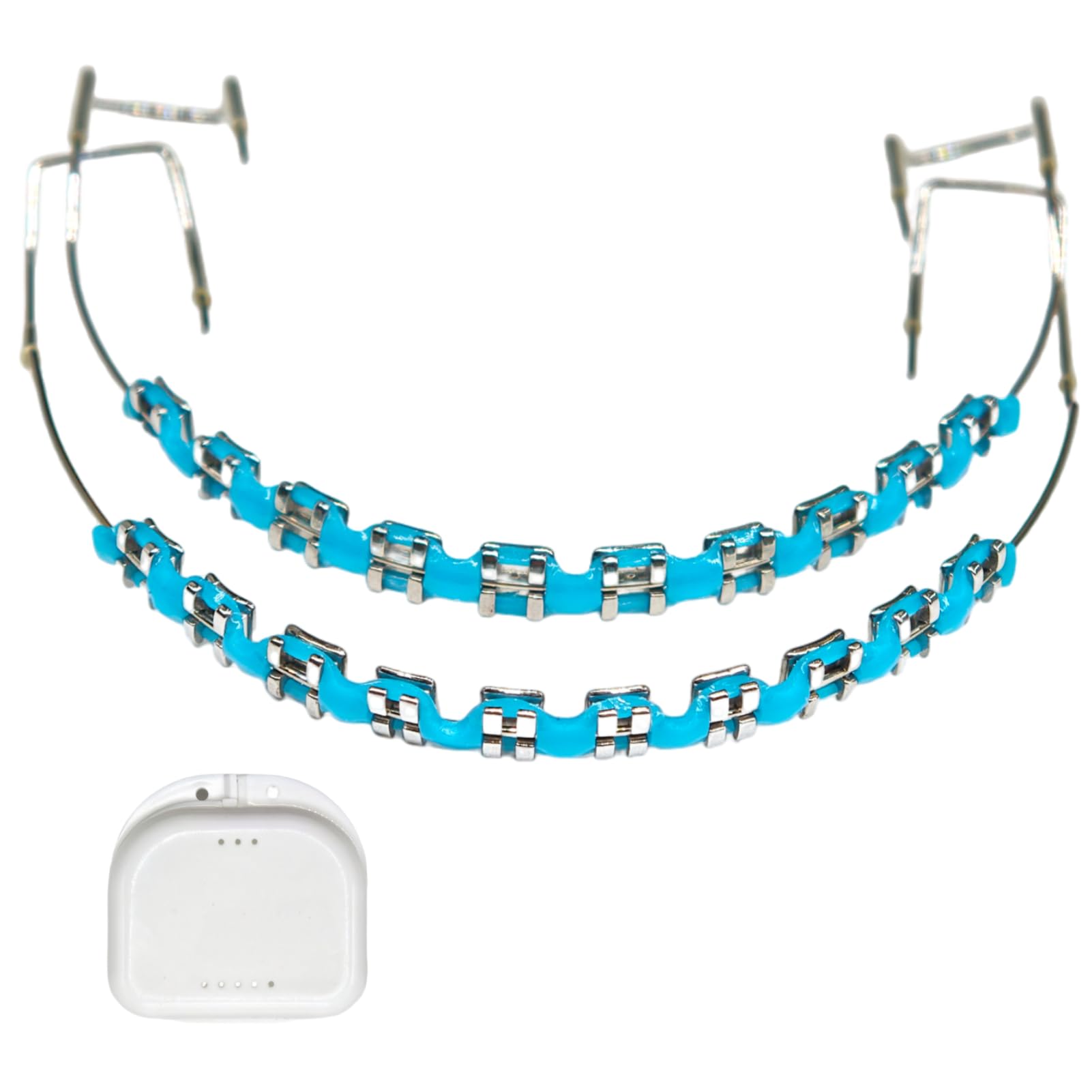 Photo 1 of 1 Pack Temporary fake braces clip on brackets for adults teeth props for dental students Tooth Decoration Orthodontist Explain Props with Metal Wires Metal Bracket Halloween Tooth Decorations (blue)