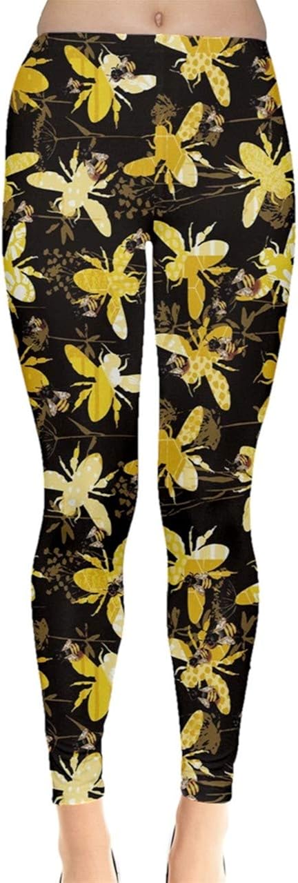 CowCow Womens Bee Butterflies Butterfly Honeycombs Insect Ladybugs Beetles Leggings, XS-5XL: Clothing