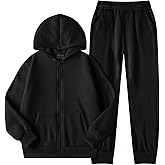 QTWW INC Girls Boys 2 Piece Tracksuit Athletic Sweatsuits Sets Zipper Hooded Sweatshirt and Jogger Sweatpants Clothing Sets for Kids,Black,12Y-150