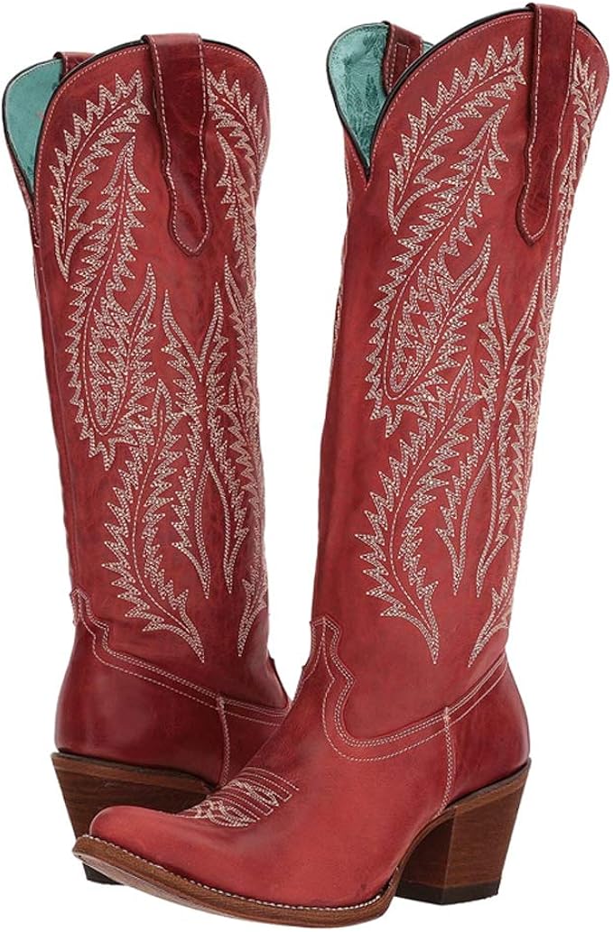 women's tall red leather boots