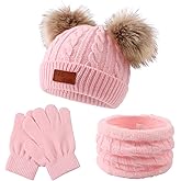 Yuoahcn Kids Winter Beanie Hat Scarf Gloves Set Knit Warm Toddler Winter Cap Gloves Neck Warmer for Boys Girls 1-8 Year