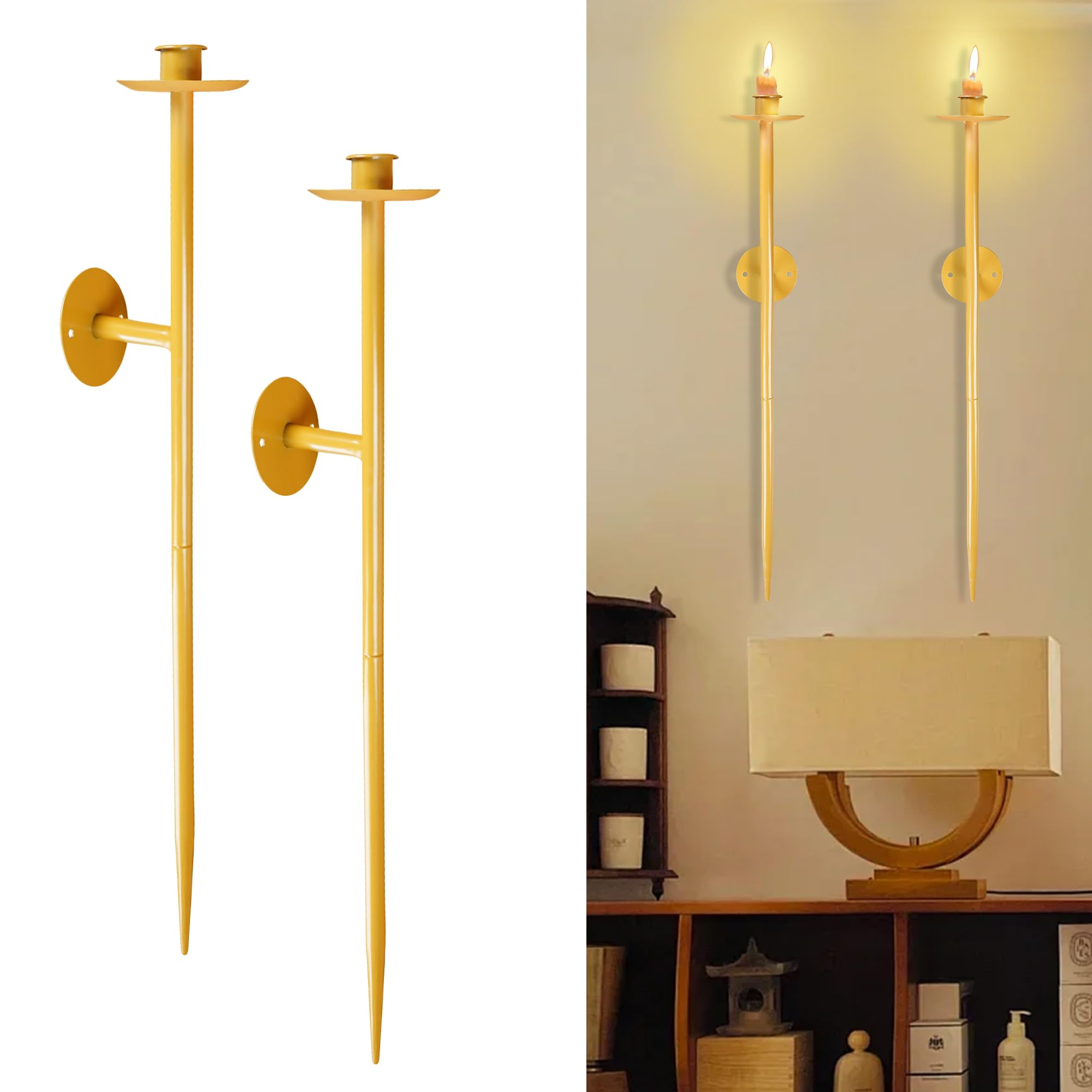 Photo 1 of Large Wall Candle Sconces Holder Set of 2, Metal Mount Candle Holders, Modern Chic Home Decor for Living Room Farmhouse Fireplace Bedroom 22.4"(Gold)