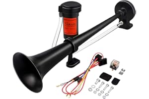 GAMPRO 24V 150DB Car Air Horns, 18 Inches Chrome Zinc Single Trumpet Truck Air Horn with Compressor for Any 24V Vehicles Trucks Lorrys Trains Boats Cars (black)
