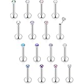 Vsnnsns 16G 18G 20G Threadless Push in Lip Rings Stainless Steel Flat Back Nose Rings Studs Tragus Helix Conch Cartilage Lobe Earrings Stud Piercing Jewelry for Women Men Opal CZ Silver 16PCS