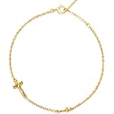 Dainty S925 Silver Cross Bracelet for Women - 14k Gold Plated Small Cross Pendant Necklace Bracelet, Sideways Cross Design, 925 Sterling Silver