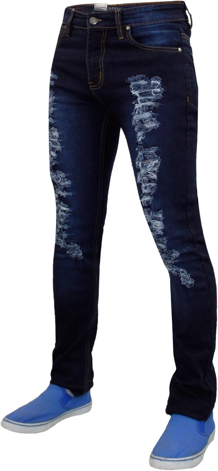 Dark wash ripped jeans mens Clearance