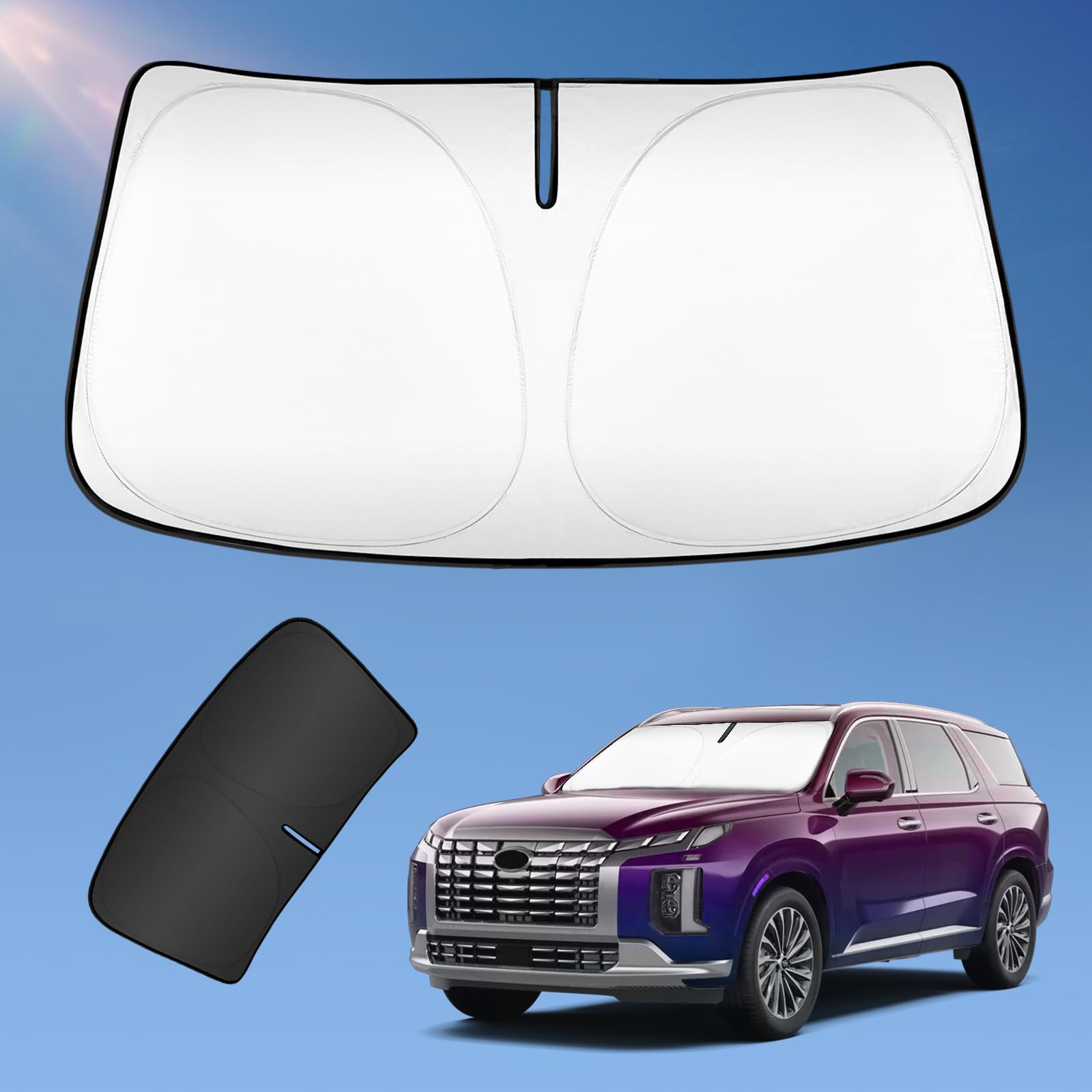 Photo 1 of Sun Shade Sunshade for Hyundai Palisade 2020-2024 2025 2026 Windshield Cover, 4-Layers Sun Shield 240T Silver Sun Visor Foldable Front Window Shade Blocks UV Rays Car Accessories