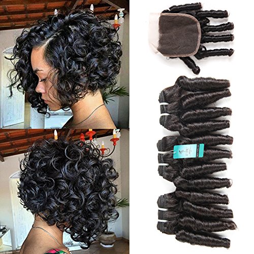 UDU 8a Funmi Curly Hair Weave Bundles with Closure Short
