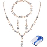 Juicfru Wedding Silver Jewelry Set for Women Cubic Zirconia Necklace Earrings Bracelet Sets for Bride Wedding Costume Jewelry for Bridesmaid