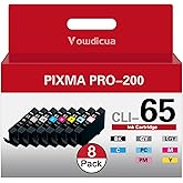 CLI-65 Ink Cartridges for PRO 200 Printer - High Capacity Compatible for PIXMA PRO-200 Printer, 8 Color Pack (1BK, 1C, 1M, 1Y