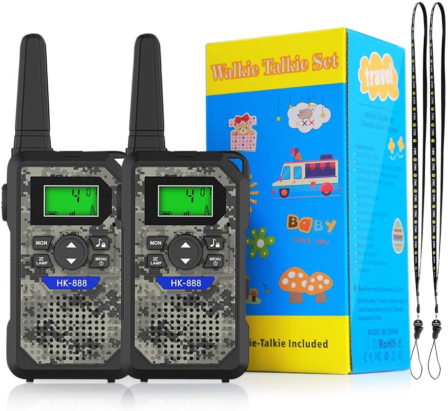 Kids Walkie Talkies Long Range-Toys for Kids 3-12 Boys & Girls 2 Way Radio Walky Talky 22 Channel FRS -Free 2PC Whitsles & Lanyard (Camouflage Green)