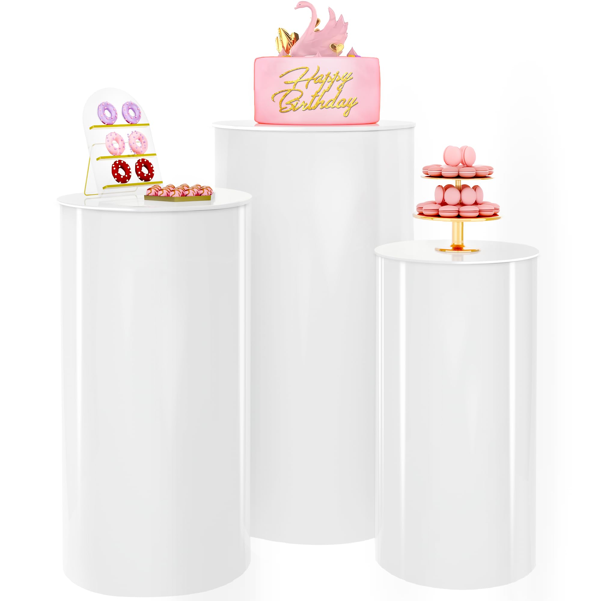 Photo 1 of GALAGLAM Cylinder Stands for Party 3Pcs Cylinder Pedestal Stand Set Round Cake Pillars StandsIdeal for Wedding, Birthday, Babyshower Dazzling Cake Pedestal Displays Sturdy and Stylish Decor Accent
