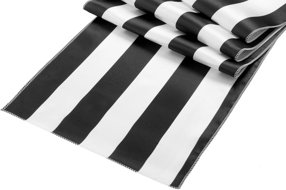 CVL 10 Pk, Stripe Satin Table Runner Approx. 12"x108"; Edge: Serge Edge - Black & White