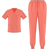 Zam Imports Unisex Men's Women's Joggers Scrubs Medical Nursing Stretch Flex V-Neck Jogger 2 Piece Scrub Set