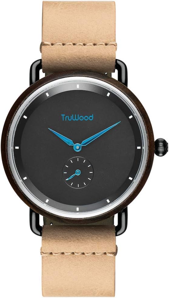 Prestige Beige Leather Quartz Watch with Black Sandalwood for Men