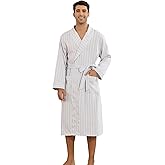 Vulcanodon Mens Robe Lightweight Striped Kimono Bathrobe, Soft Long Sleeve Knee Length Sleepwear