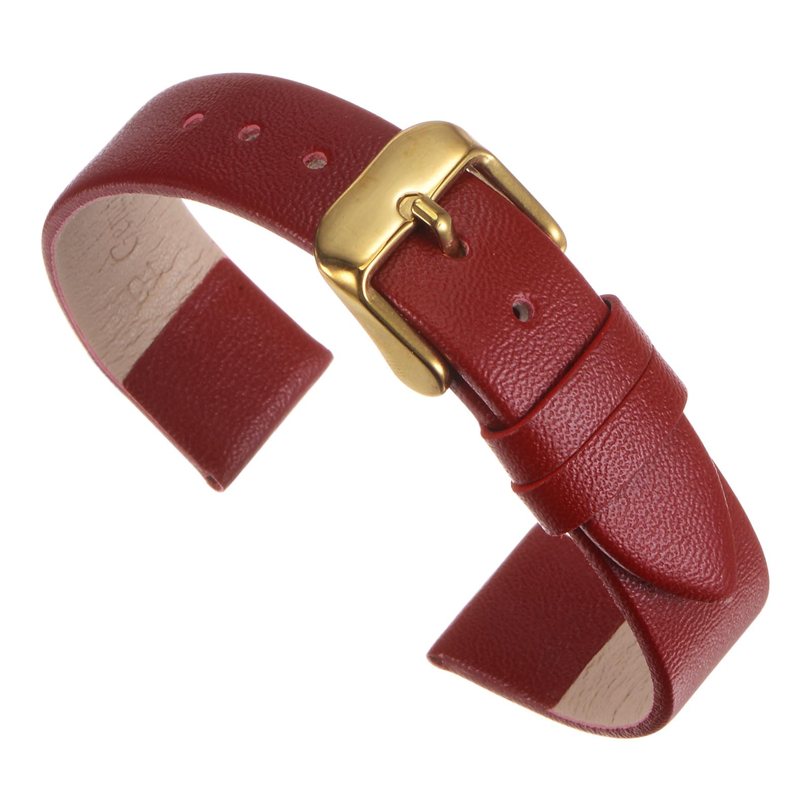 Photo 1 of uxcell Red Genuine Leather Band 20mm Width, Flat Thin Elegant Leather Watch Strap Golden Tone Buckle for Men and Women