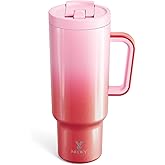 Meoky 40 oz Tumbler with Handle and Flip Straw, 100% Leakproof Tumbler with Lid and Straw, Stainless Steel Insulated Cup, Cupholder Friendly, Keeps Cold for 34 Hours (Flamingo)