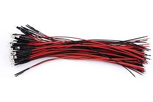 WALFRONT 50Pcs 3/5/10mm Pre Wired Round Water Clear Emitting Diode LED Lights Small LED Lamps DC 9-12V (Red Light-3mm)