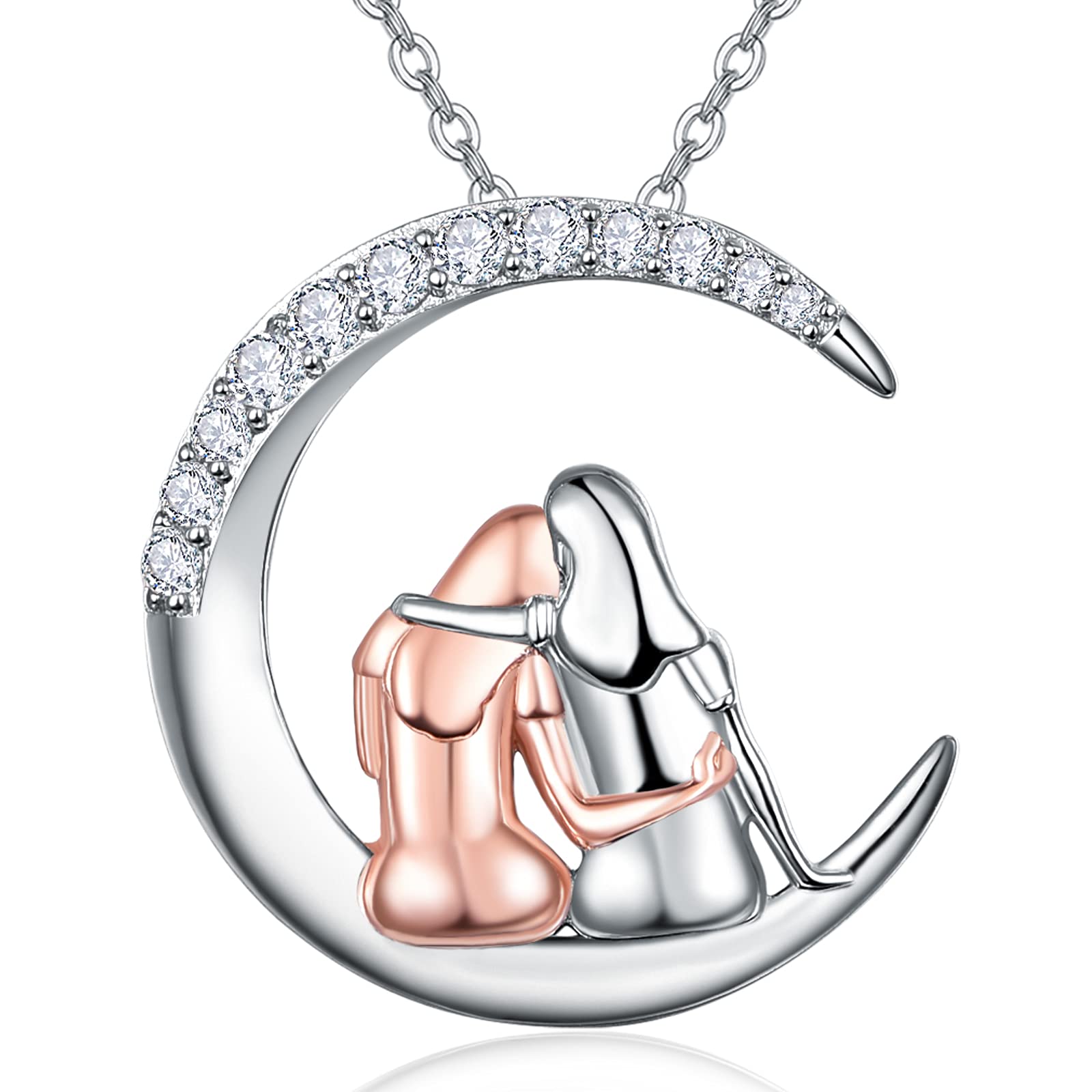 KINGWHYTE Mum Gifts Necklace from Daughter - Mother and Daughter Necklace 925 Sterling Silver Moon Pendant I Love You Mum Gifts for Mother's Day Women Grandmother Wife