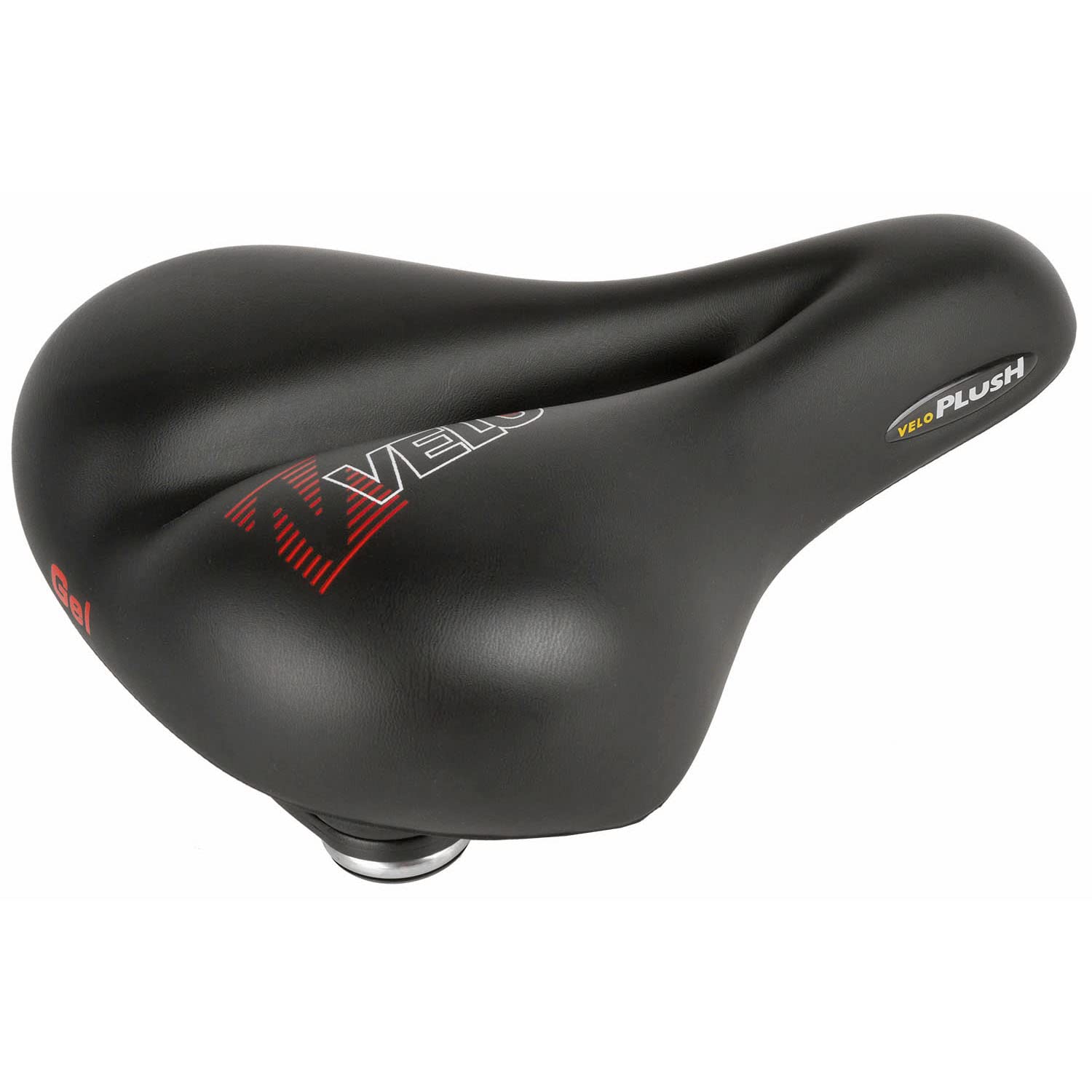 Velo Plush Gel Elasto Saddle, Black/Red, L = 255 mm X W = 200 mm X H = 90mm