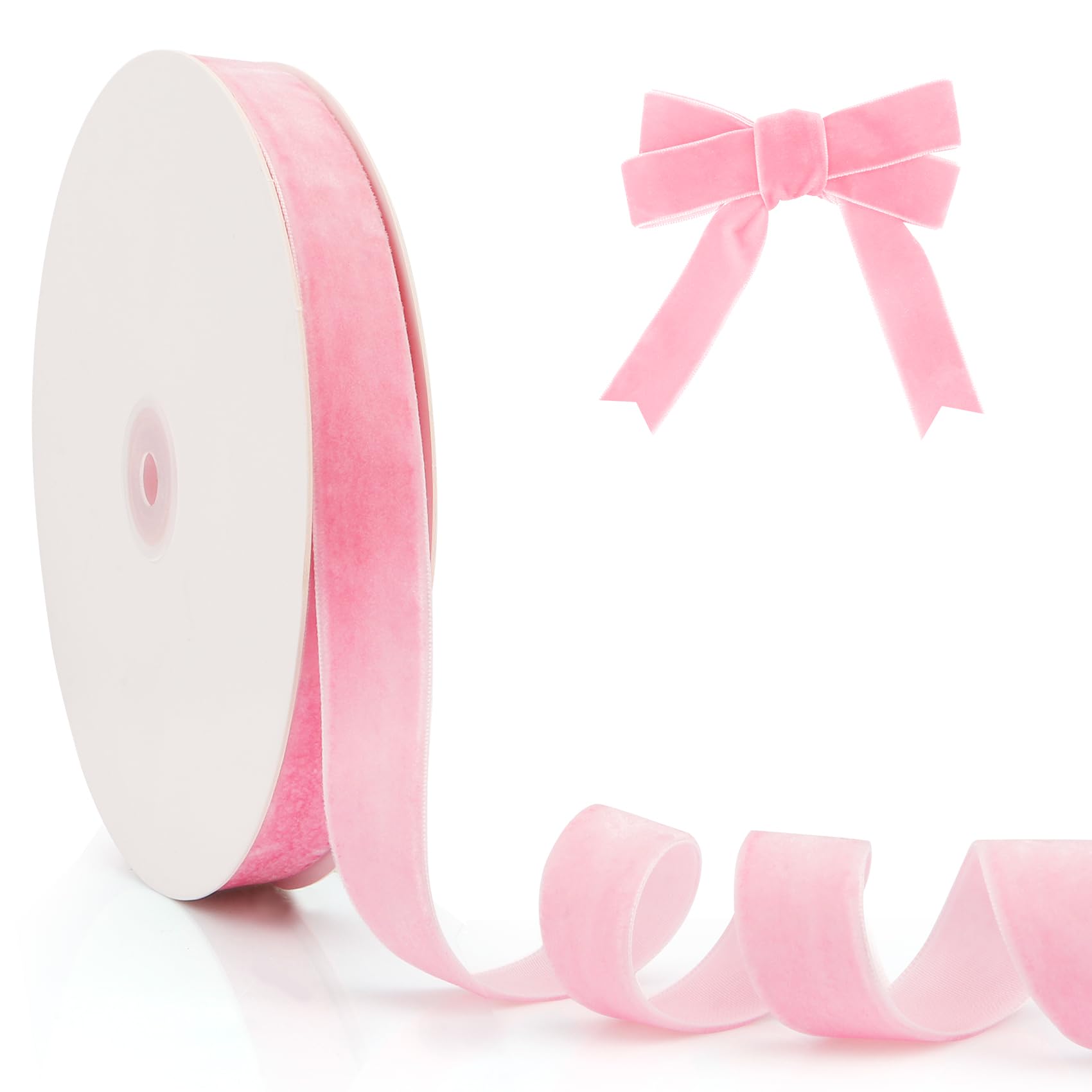 20mm x 25Yard Thick Velvet Ribbon - Christmas Ribbon for Tree, Pink and Wide