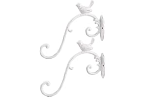 Sungmor Cast Iron Plant Hanger Wall Hooks, Heavy Duty Hanging Basket Brackets, Lovely Bird Shape & 10 inch & 2PC White, Decorative Wall Hangers for Planters Lanterns Bird Feeders Houses Wind Chimes
