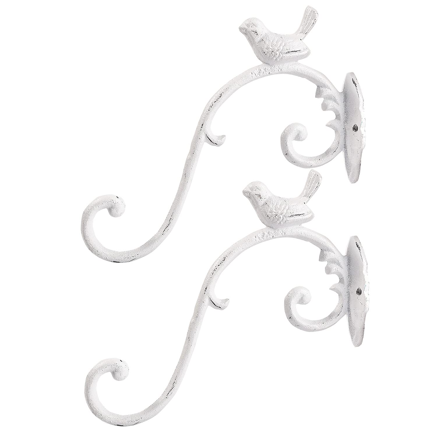 Sungmor Cast Iron Plant Hanger Wall Hooks - Heavy Duty Hanging Basket Brackets - Lovely Bird Shape & 25.5CM & 2PC White - Decorative Wall Hangers for Planters Lanterns Bird Feeders Houses Wind Chimes
