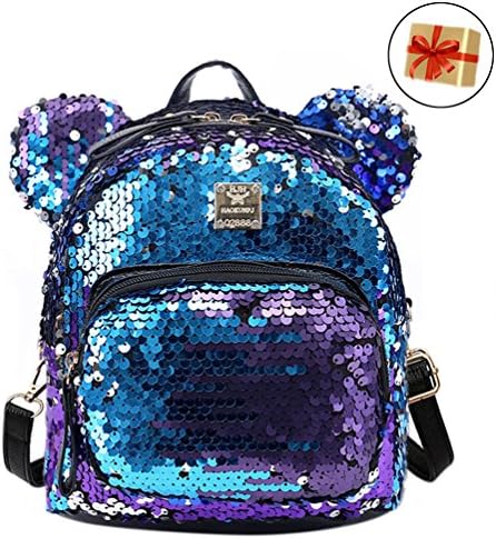 Women Girls Dazzling Sequins Backpack with Cute Ears Shoulder Bag Satchel
