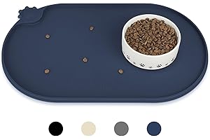 KPWACD Silicone Pet Placemat for Dogs and Cats, Non-Slip Waterproof Pet Feeding Bowl Mat Prevent Food and Water Overflow, High-Lips Puppy Dish Tray Mats Suitable for Large Medium Small Pets, Navy