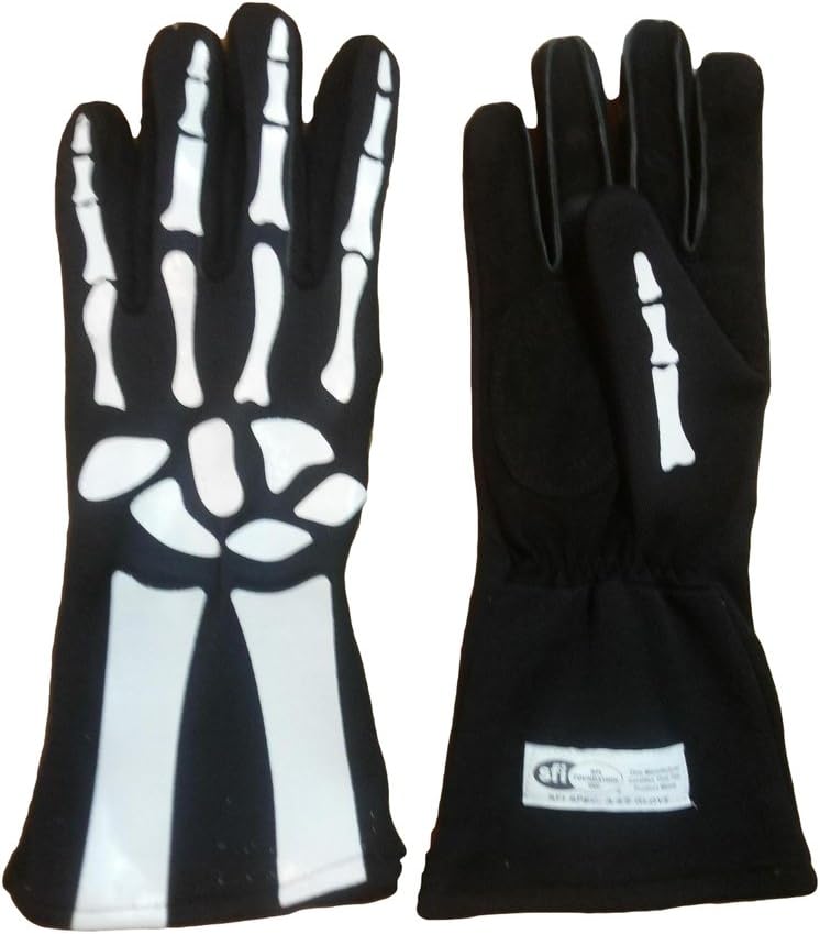 Cuircon - Auto Racing Nomex Skeleton Gloves - Black Glove with White Skeleton Print - Large