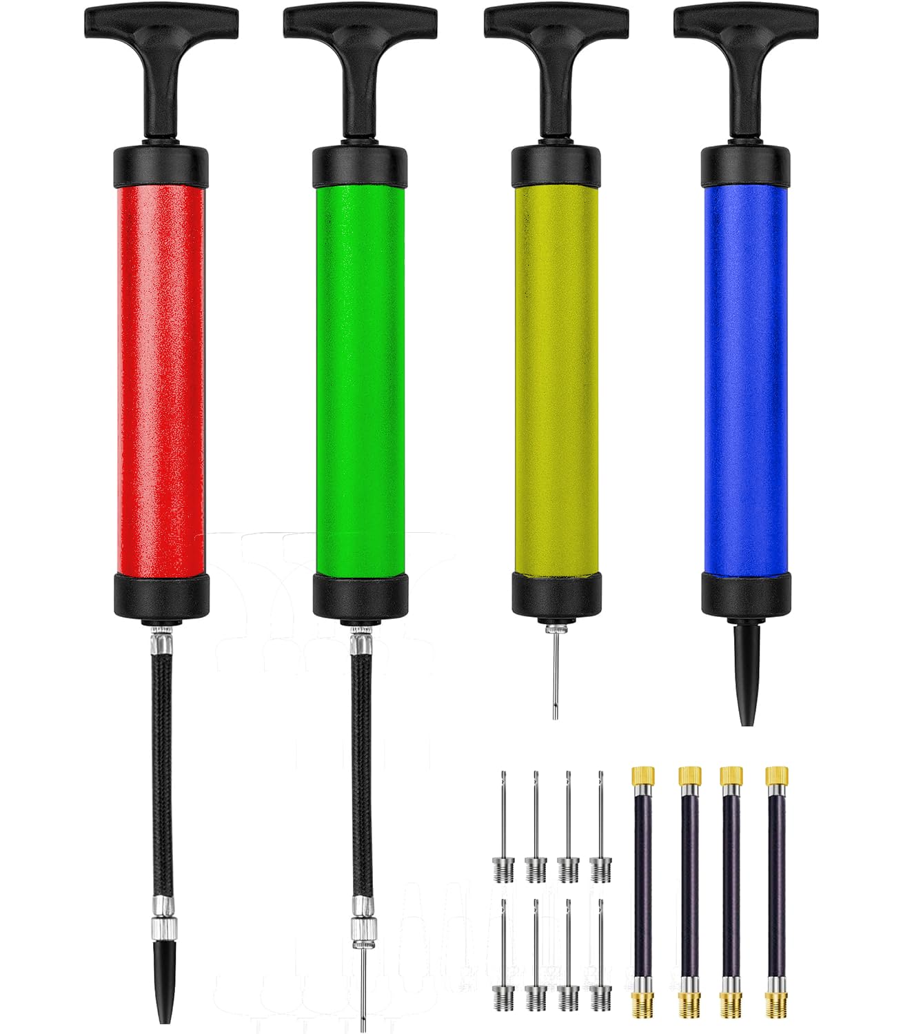 JANNGII Portable Ball Pump, Manual Air pump Kit for inflatables with Needle, Nozzle, Extension Hose for Football Basketball Volleyball Rugby Exercise Sports Ball Balloon (FOOTBALL PUMP 4)