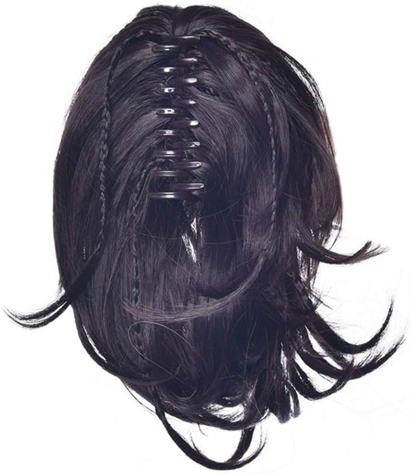 MSYQ WigBlonde Woman With Braided Wig Synthetic Straightens Ponytail Gray Ponytail 12inches 233