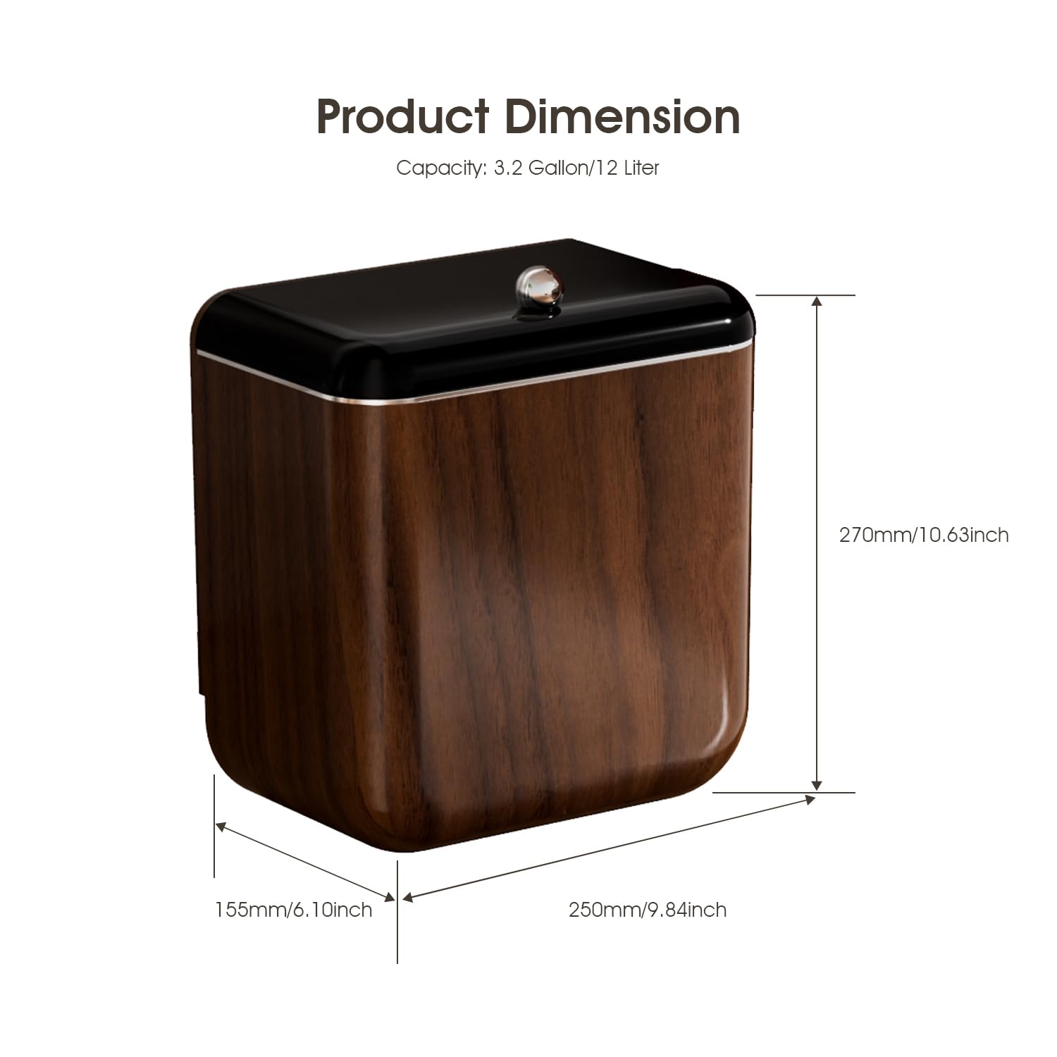 ZNYOPA Vintage Kitchen Trash Can with Lid, Large 3.2 Gallon/12 Liter Capacity, Hanging Compost Bin, for Under Sink or Cupboard, Bathroom, Bedroom, Walnut Color