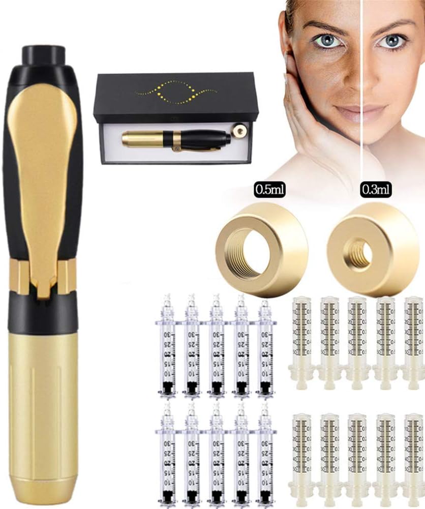 DDT 2In 1 Hyaluron Pen Meso Injection Gun 0.3Ml&0.5Ml Hyaluronic Acid Pen with 20 Ampoule Head for Remove Wrinkles Lip Filler