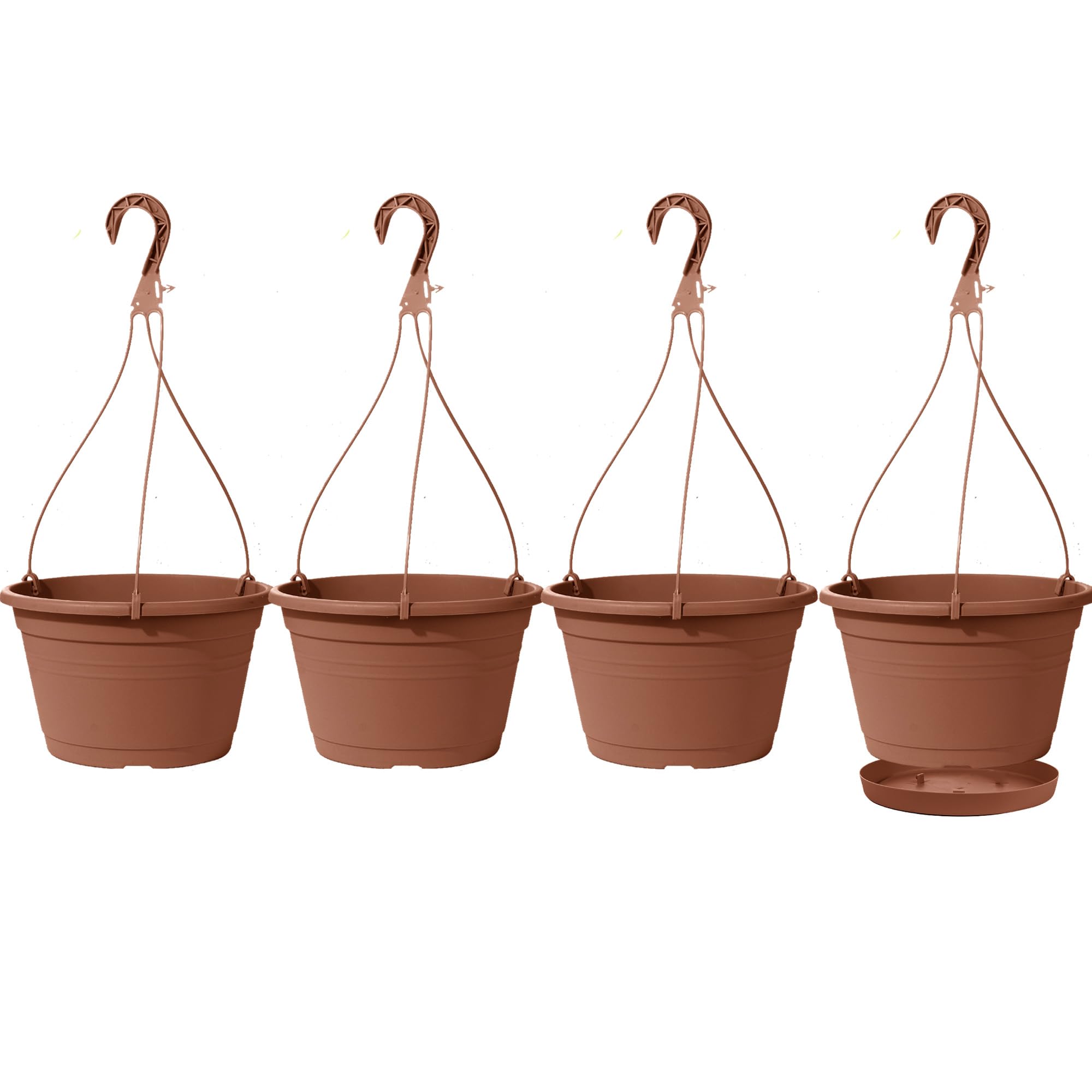 Photo 1 of *PARTIAL SET/MISSING 1** VIDELLY 4 Pcs Hanging Planters for Indoor Plants,10" Large Plastic Hanging Basket Pots with Drainage Trays & Chain Holder for Outdoor Indoor Plants Garden Balcony Decoration, Brown