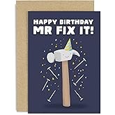 Old English Co. Fun DIY Hammer and Nails Card for Men - 'Mr Fix It' Carpentry Birthday Card for Him Male Card - Humorous Handyman Card - Husband, Son, Uncle, Brother, Dad | Blank Inside with Envelope