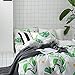 MKXI Botanical Duvet Cover for Children White Green Floral Kids Bedding Queen Bed Set Soft Breathable Bed Duvet Quilt Cover Cotton Tropical Leaves Print