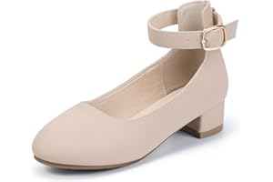 Hehainom Girls Dress Shoes Ankle Strap Flower Girl Heels for Little Big Kids Heels Wedding Church Party Shoes