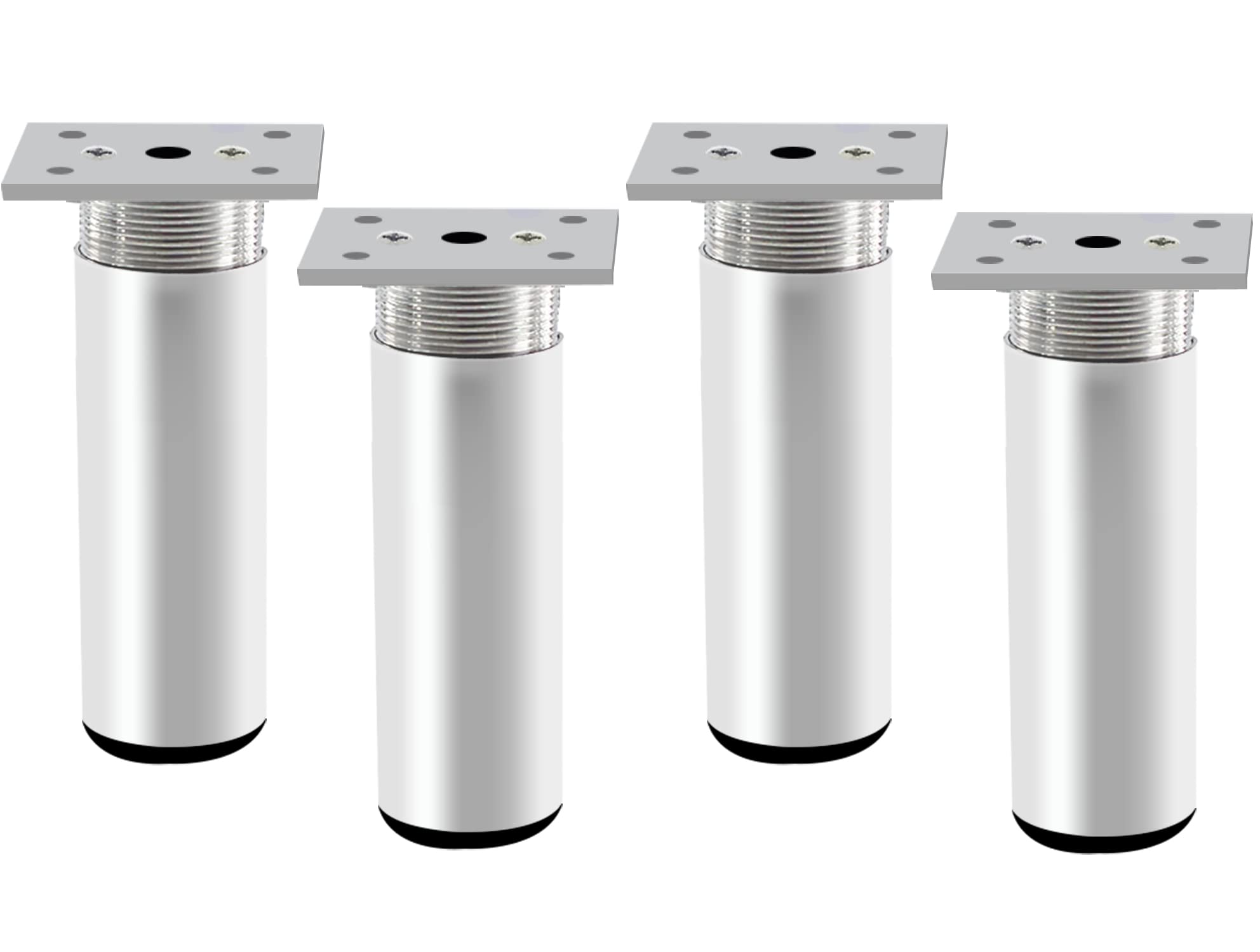 Rusoz 4Pcs Adjustable Furniture Legs,Metal Table Legs 100 mm Matt Sliver Aluminum Alloy Round Sofa Feet Replacement Adjustable Height 0-10 mm with Screws for Cabinet,Bed,and Wardrobe