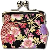 Coin Purse [ Made in Japan ] Traditional Edo Komon Design Small Change Pouch Cherry blossom (Black)