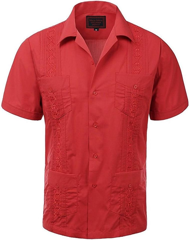 Maximos Men's Short Sleeve Button-up Cuban Guayabera Dress Shirt