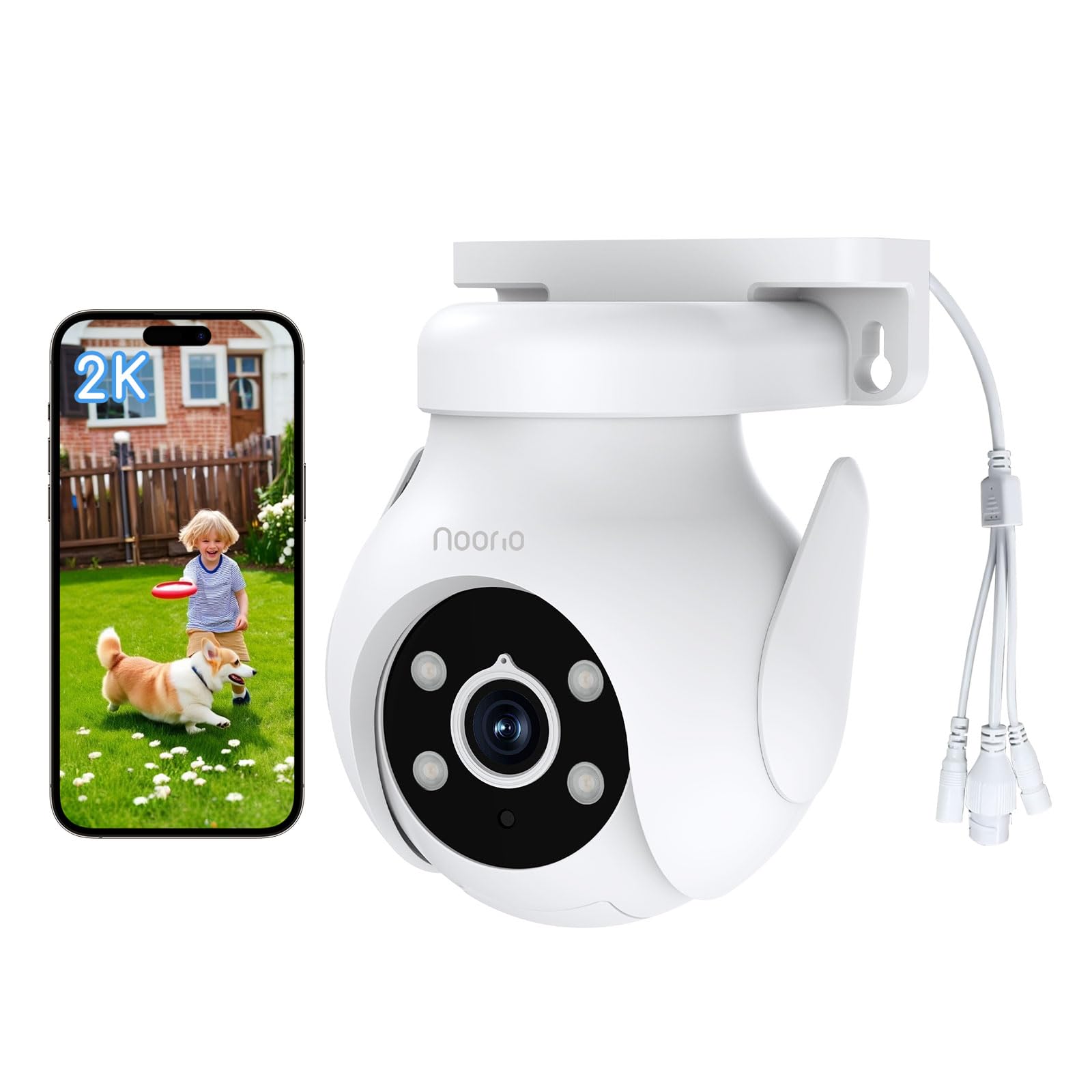 Photo 1 of Noorio 2K Security Camera Outdoor 360° Pan/Tilt, Two Way Talk Wired Outdoor Camera for Home Surveillance, 24/7 Recording, Color Night Vision, Cloud & SD Card Storage, Compatible with Alexa, 2.4G WiFi