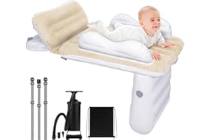 Momsnug Inflatable Airplane Bed for Toddler, Portable Baby Airplane Bed for Travel, Plane Bed for Kids with Hand Pump, Seat Belt and Carry Bag, Toddler Seat Extender for Car, Airplane (Beige)