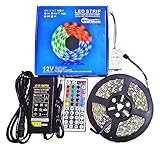 Ruicaikun 5M 16.4ft SMD5050 300LEDs Waterproof Color Changing RGB LED Light Strip with 12V 5A Power Adapter and 44 Key IR Remote Control