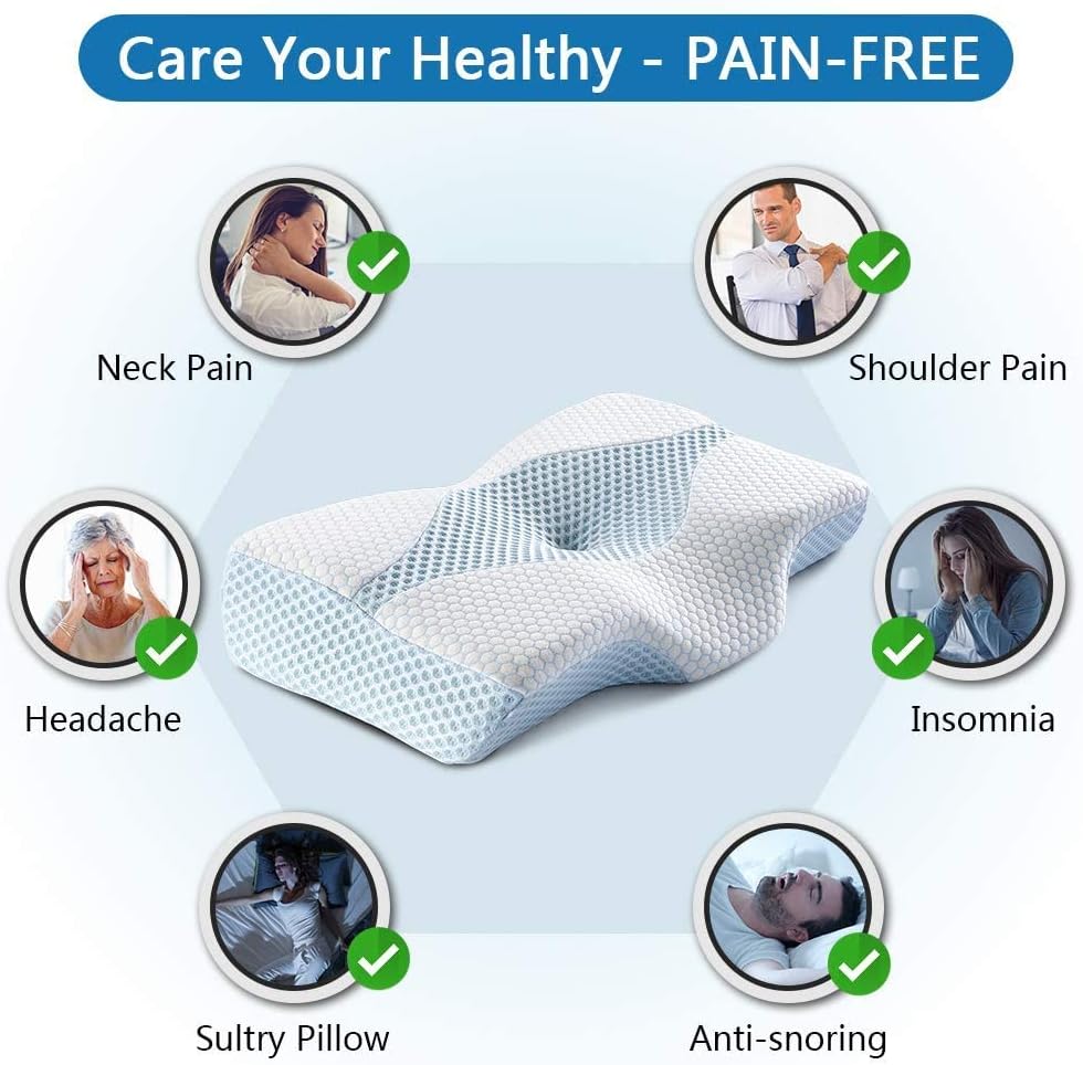 Mkicesky Neck Support Memory Foam Cervical Pillow, Side Sleeper Contour Pillow Relief Neck & Shoulder Pain for Side/Back/Stomach Sleeper, Orthopedic Bed Pillow - Lady Size: Home & Kitchen