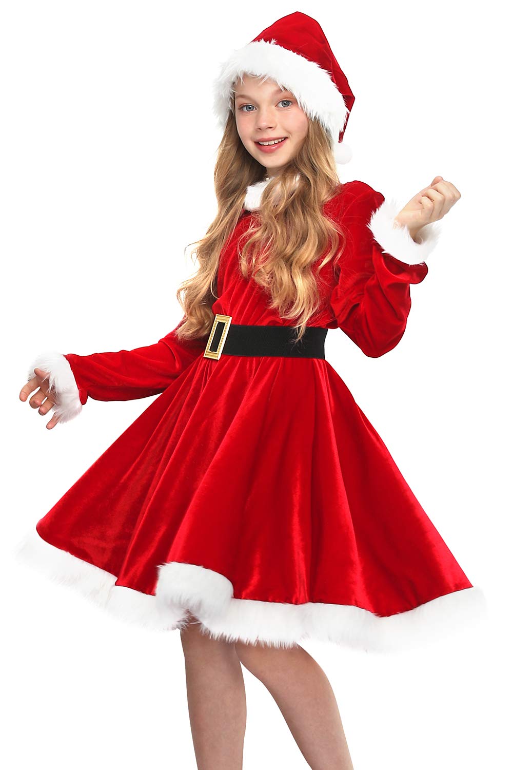 Photo 1 of Doxrmuru Girls Mrs Santa Costume Kids Red Claus Costume for Christmas Party 9-10 Years