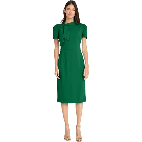 Maggy London Women's Midi Short Sleeve Sheath with Neck Tie Career Office  Work Wear, Deep Lagoon at Amazon Women's Clothing store
